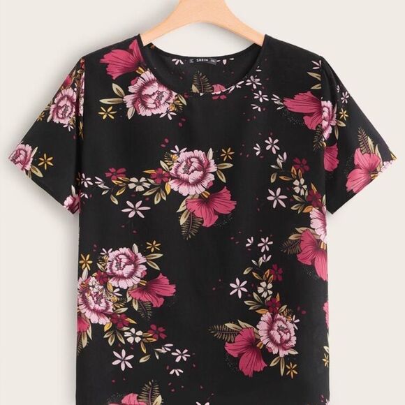 SHEIN Plus Short Sleeve Floral Print Top 0XL 12 - Picture 1 of 10